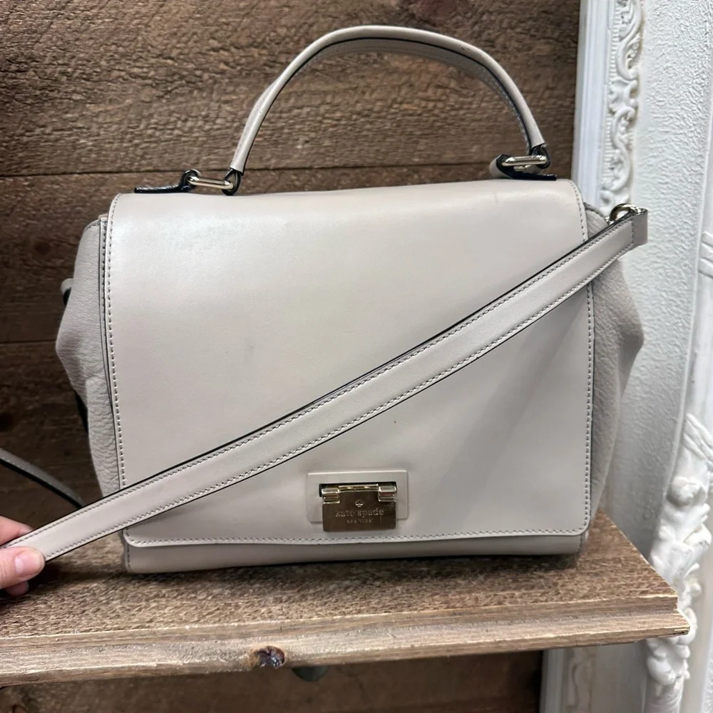 Kate Spade New York Light Gray Leather Top Handle Satchel Crossbody